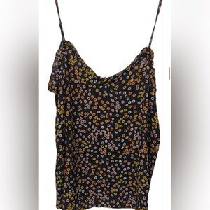 Loft V Neck Camisole with Adjustable Straps and Ruffle Detail - Navy Floral
